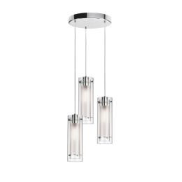 Dainolite 3 Light Round Pendant, Polished Chrome Finish, Clear Frosted Glass
