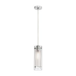 Dianolite 1 Light Clear Frosted Glass Pendant with Polished Chrome Finish