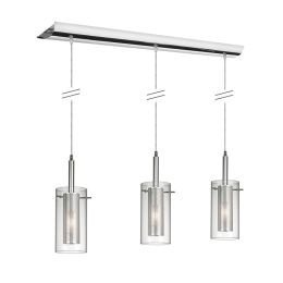 Dianolite 3 Light Horizontal Pendant, Polished Chrome, Clear Glass with Steel Mesh